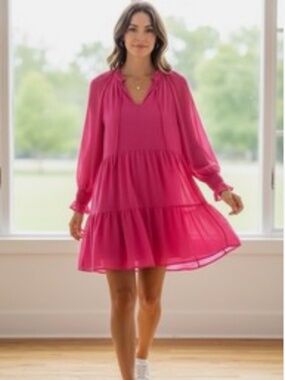 Vince Camuto pink tiered dress, size small, very good